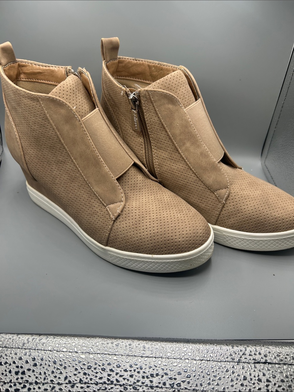 Catherines Taupe Perforated Wedge Sneaker Booties